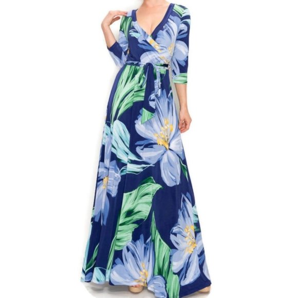 Janette Fashion Botanical Bloom Faux Wrap Maxi Dress - Picture 4 of 4